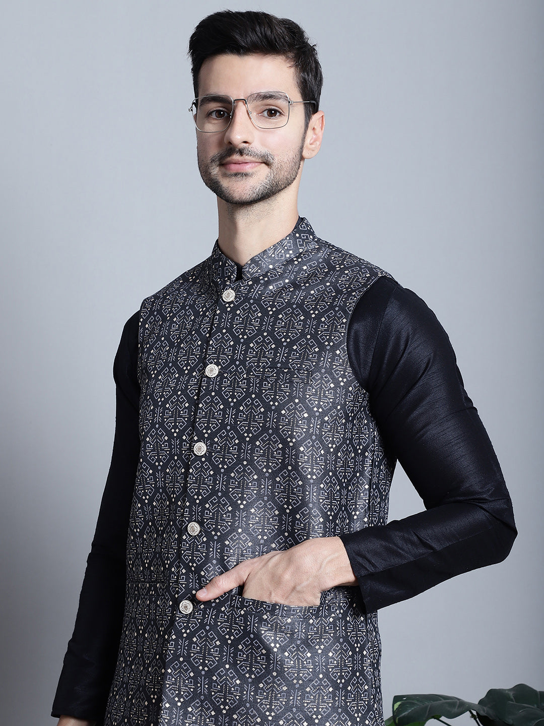 Mens Printed Nehru Jacket