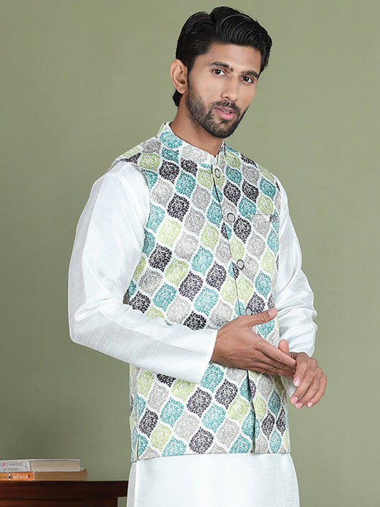 Floral Printed Nehru Jacket ( JOWC 4090Green )