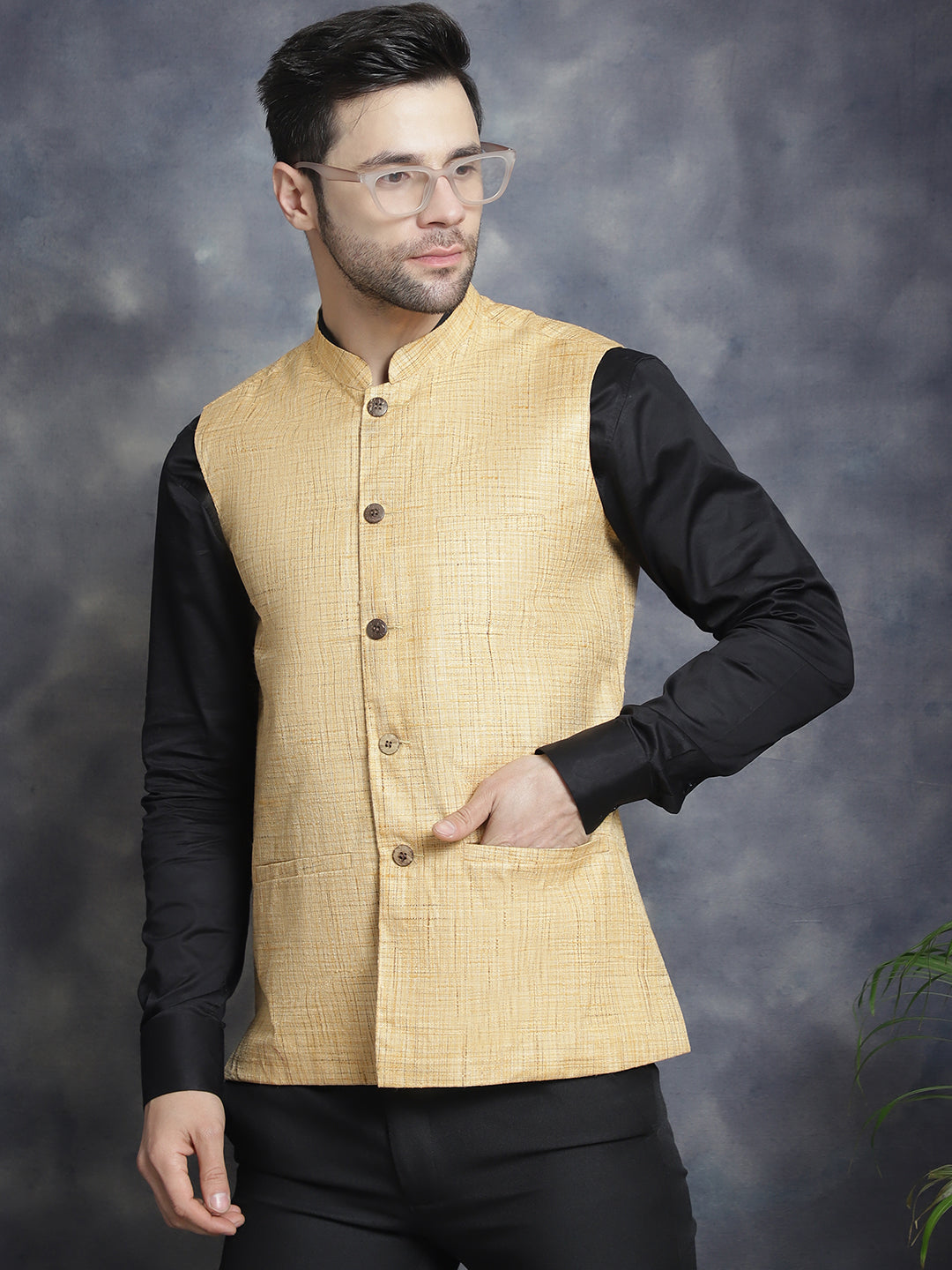 Mens Woven Design Nehru Jacket