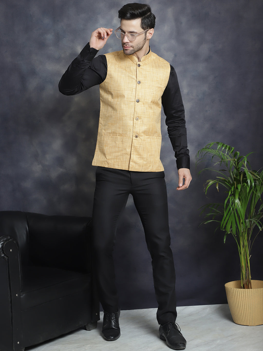 Mens Woven Design Nehru Jacket