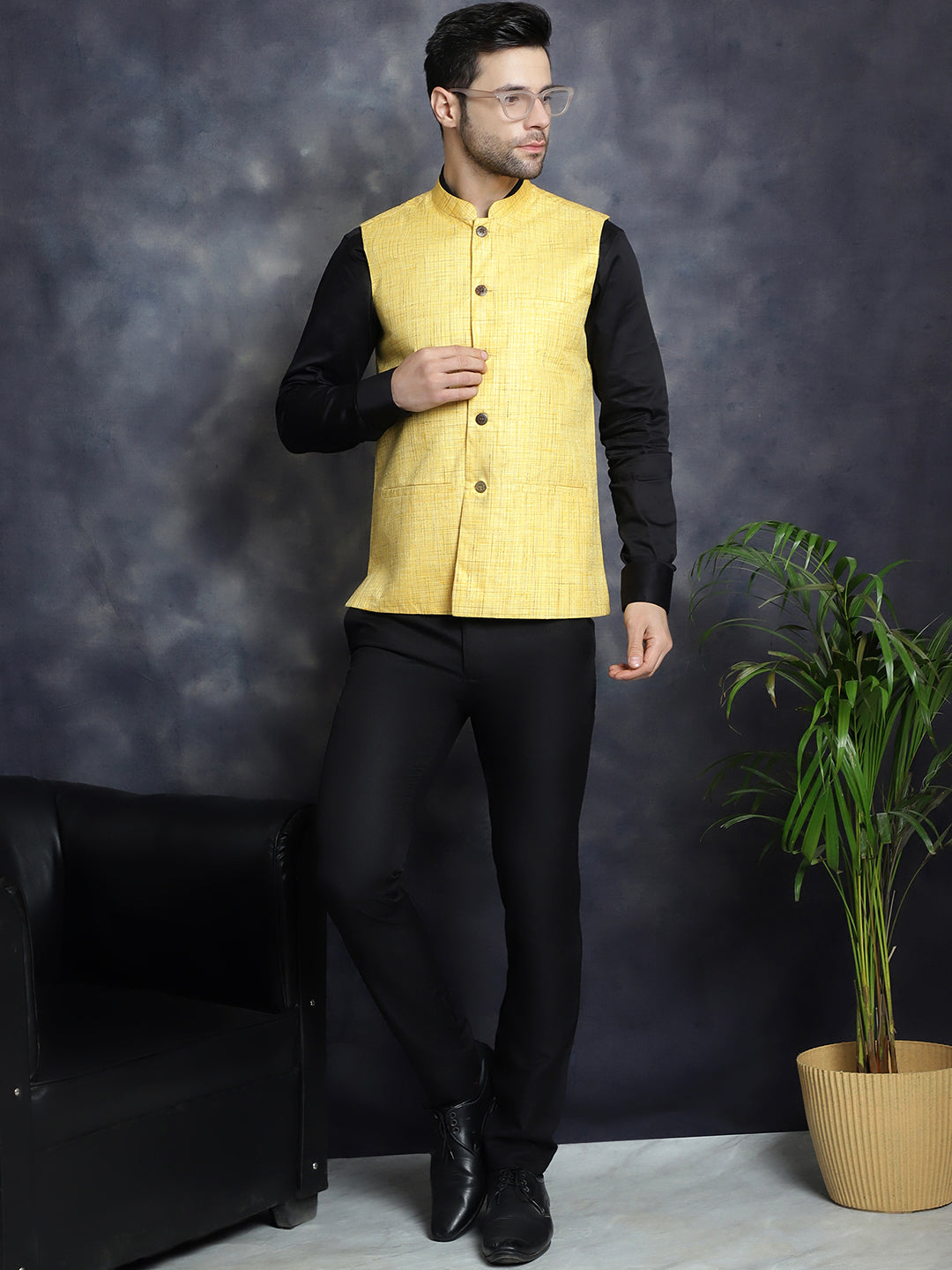 Mens Woven Design Nehru Jacket