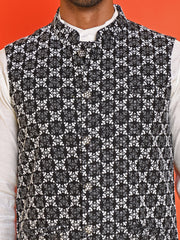 Embroidered Viscose Rayon Nehru Jacket ( JOWC 4110 Black )