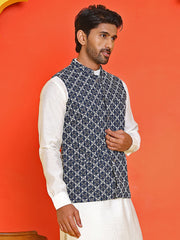 Embroidered Viscose Rayon Nehru Jacket ( JOWC 4110 Peacock )