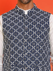 Embroidered Viscose Rayon Nehru Jacket ( JOWC 4110 Peacock )