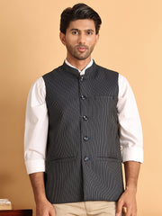 Navy Striped Woven Nehru Jacket for Men ( JOWC 4117Navy )