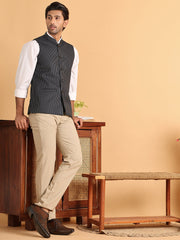 Navy Striped Woven Nehru Jacket for Men ( JOWC 4117Navy )