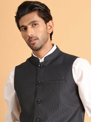Navy Striped Woven Nehru Jacket for Men ( JOWC 4117Navy )