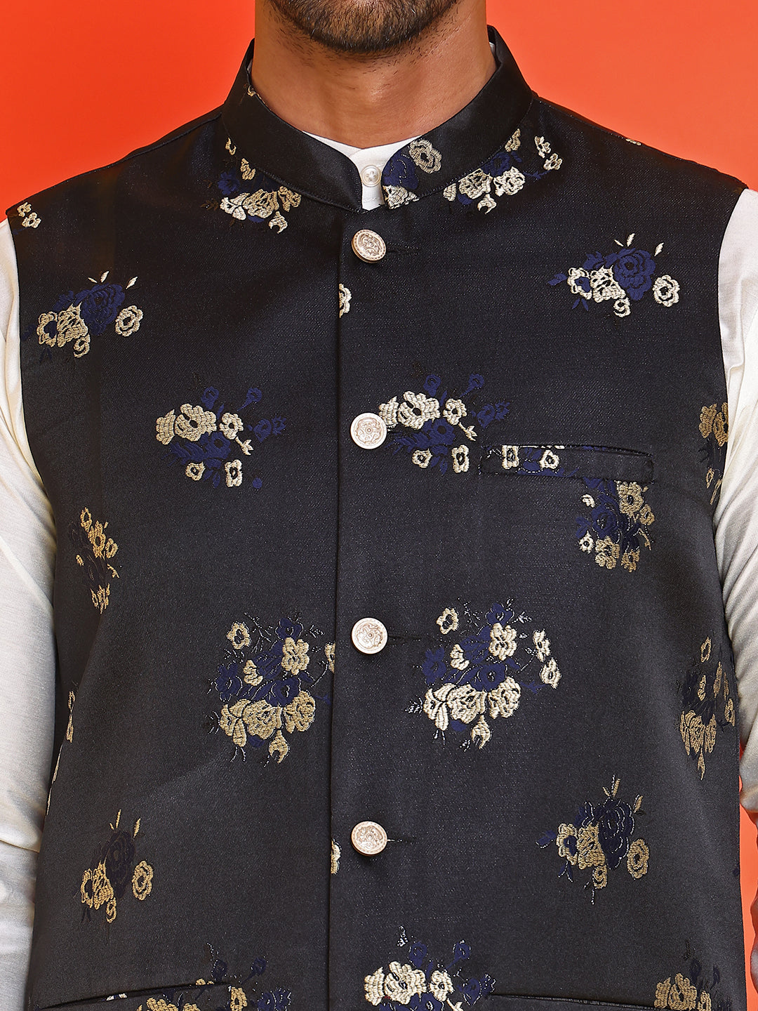 Embossed Design Nehru Jacket For Men