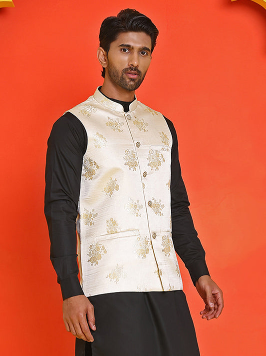 Embossed Design Nehru Jacket For Men