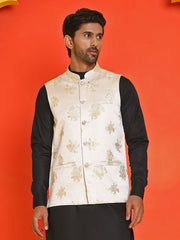 Embossed design Nehru Jacket for Men ( JOWC 4130 Cream )