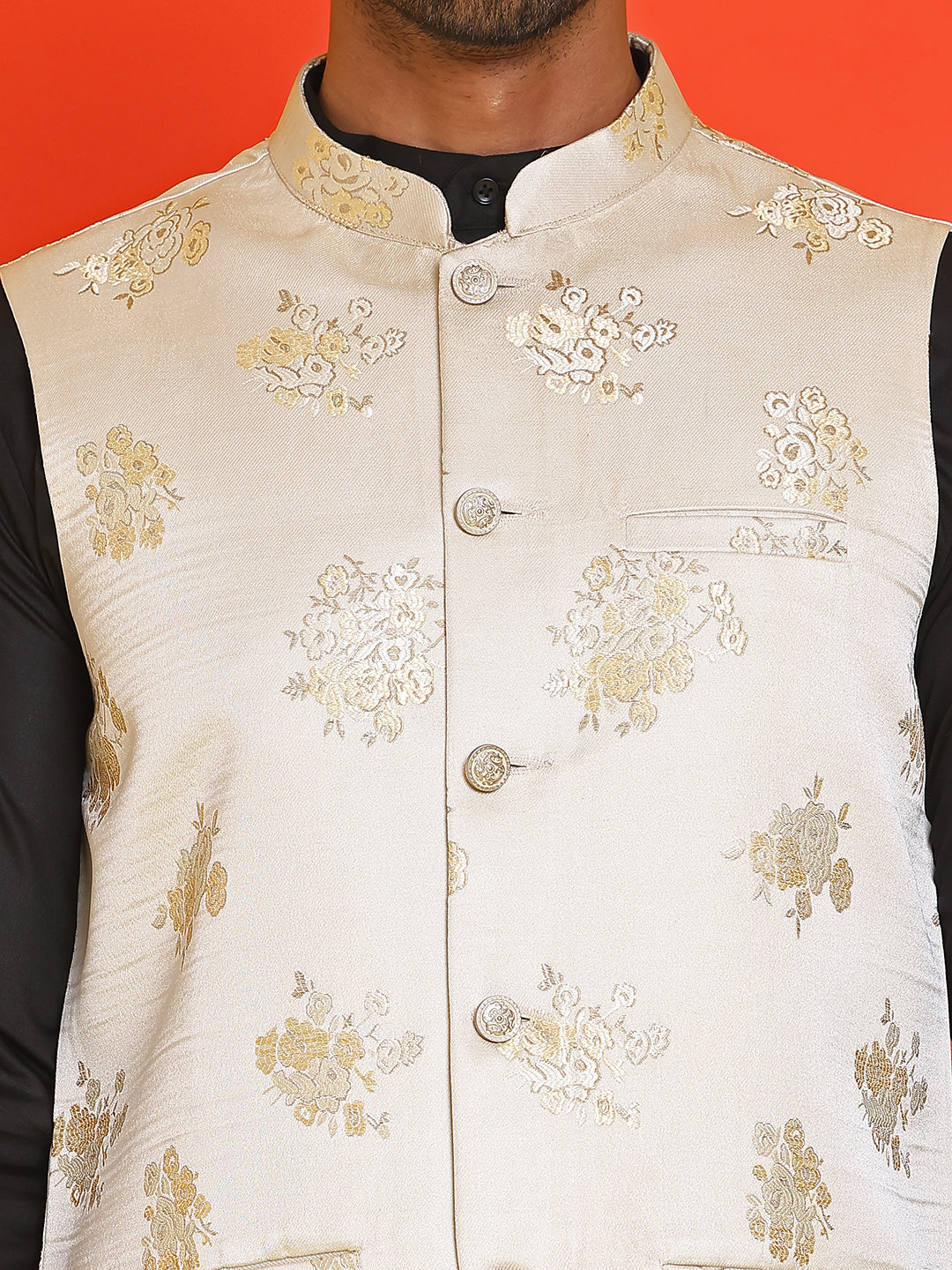 Embossed Design Nehru Jacket For Men