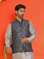 Woven design Nehru Jacket for Men ( JOWC 4131 Black )