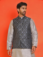 Woven design Nehru Jacket for Men ( JOWC 4131 Black )