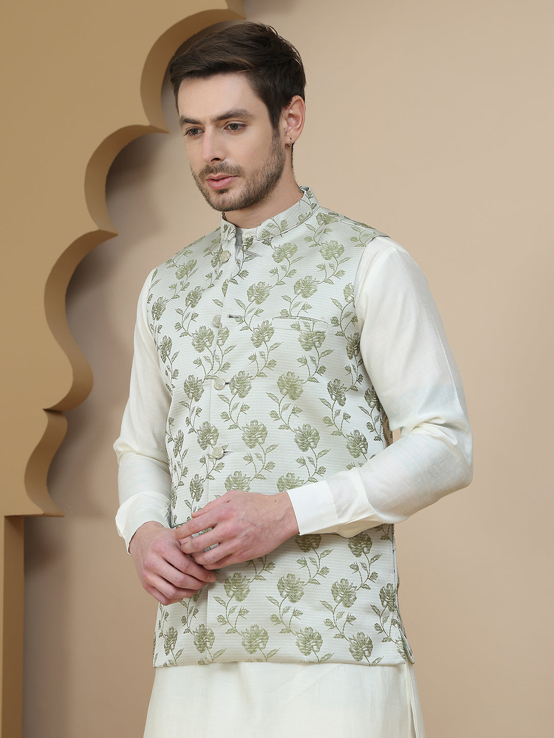 Embossed Nehru Jacket For Men