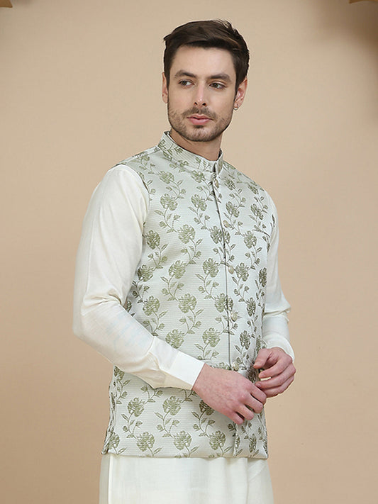 Embossed Nehru Jacket for Men ( JOWC 4133 Pista )