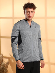 Mens Grey Heathered Activewear Jacket With Contrast Detail