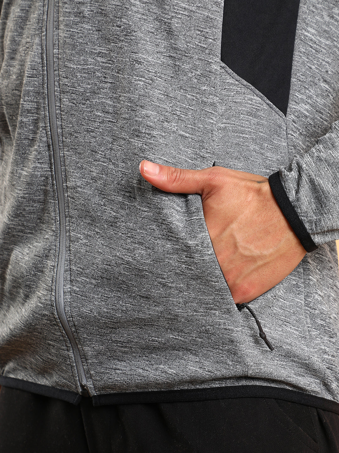 Mens Grey Heathered Activewear Jacket With Contrast Detail