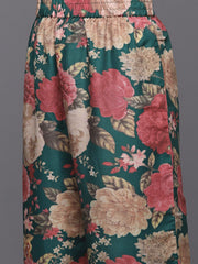 Varanga - Women Green Floral Printed Zari Embroidered Yoke Spaghetti Strap Straight Kurta With Bottom And Dupatta