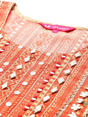 Varanga - Women Mustard- Multi Colored Pure Silk Gotta and Mirror Embroidered Kaftan with Dhoti Pants