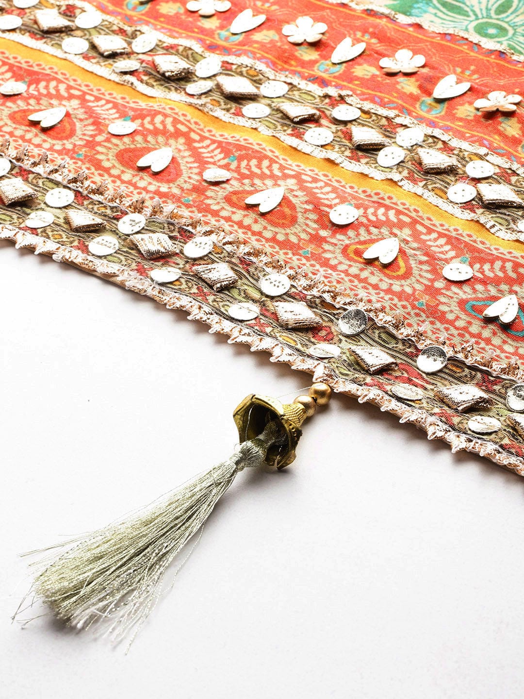Varanga - Women Mustard- Multi Colored Pure Silk Gotta and Mirror Embroidered Kaftan with Dhoti Pants