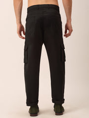 Men's Casual Cotton Solid Cargo Pants ( KGP 154Black )