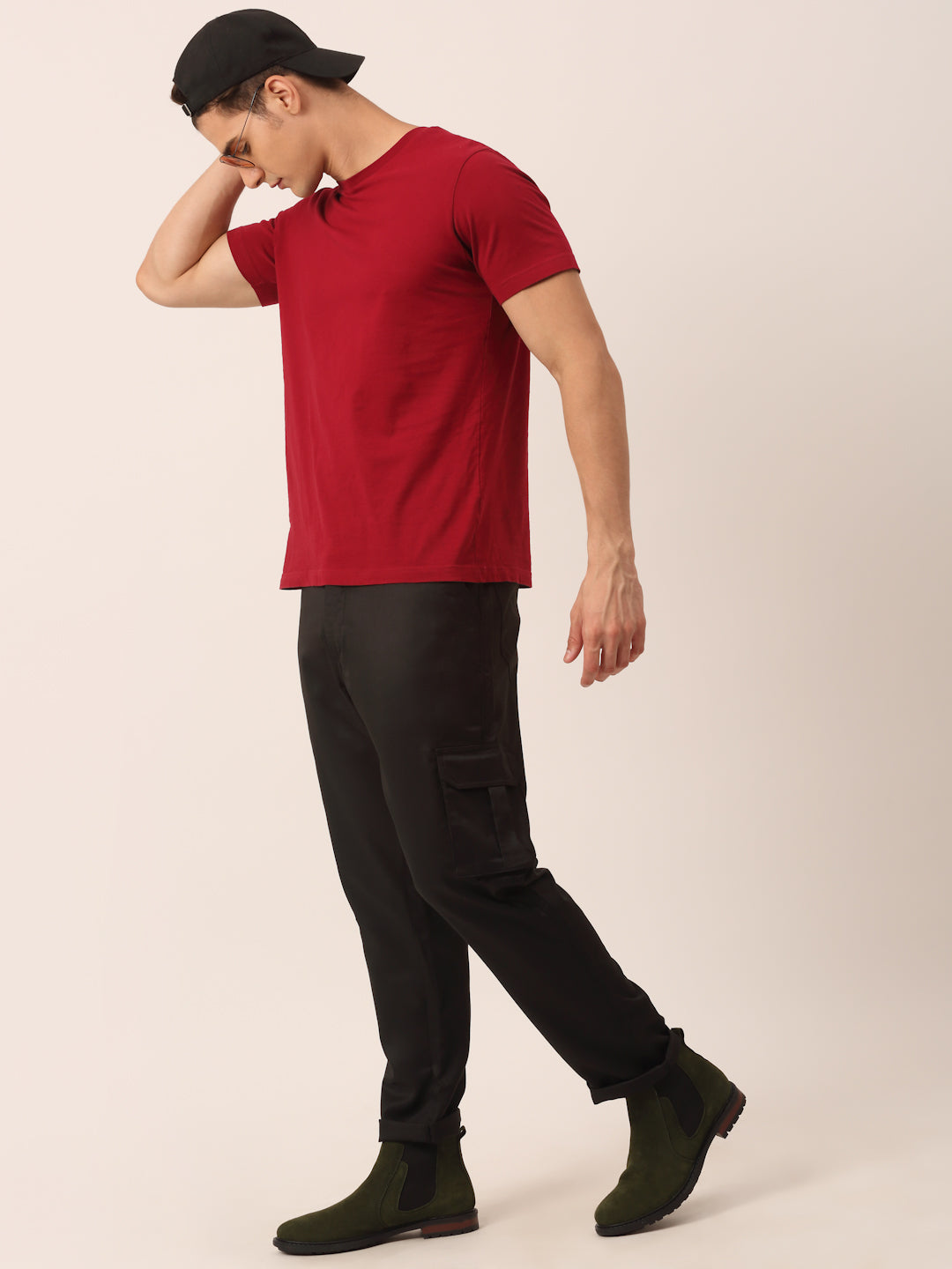 Jainish Mens Casual Cotton Solid Cargo Pants