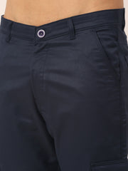 Men's Casual Cotton Solid Cargo Pants ( KGP 154Navy-Blue )