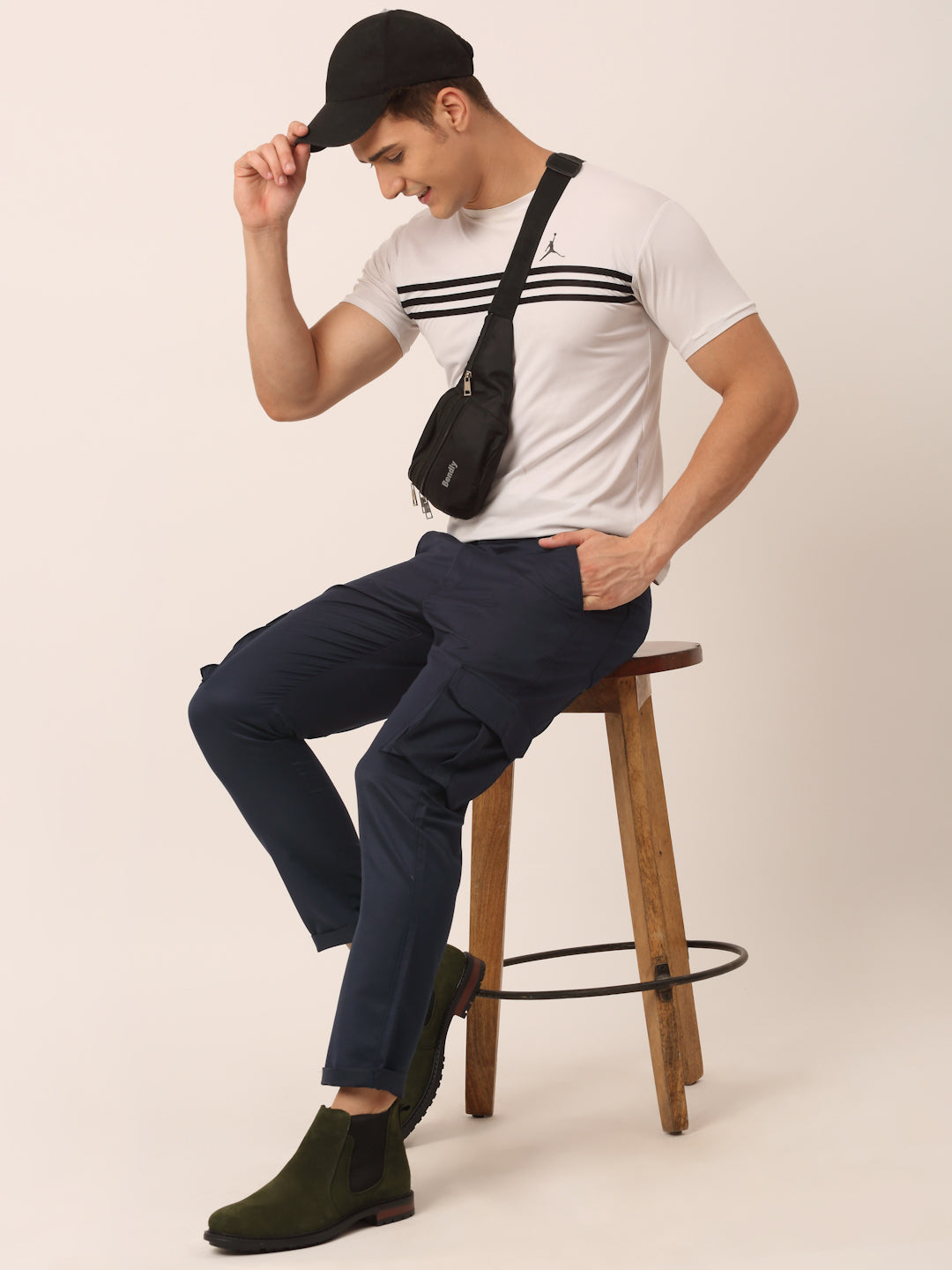 Jainish Mens Casual Cotton Solid Cargo Pants