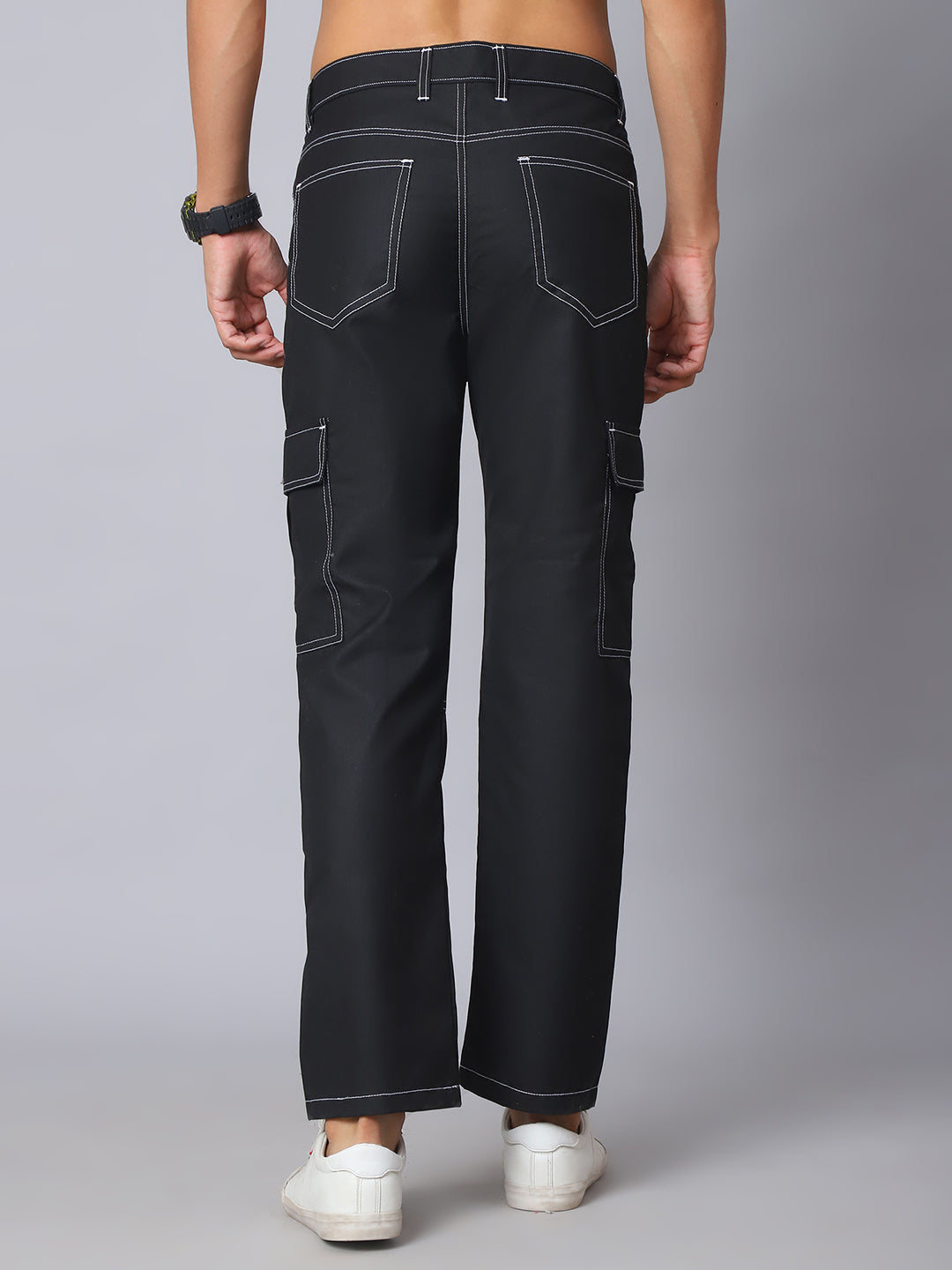 Indian Needle Straight Fit Solid Cargo Trousers For Men