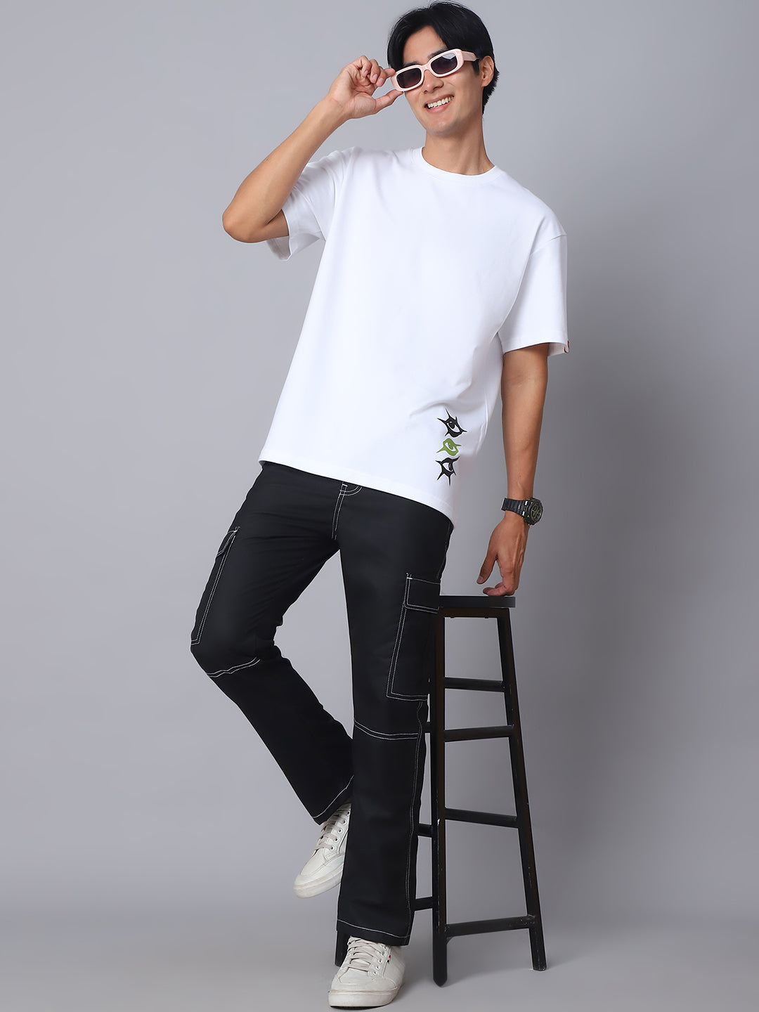 Indian Needle Straight Fit Solid Cargo Trousers For Men