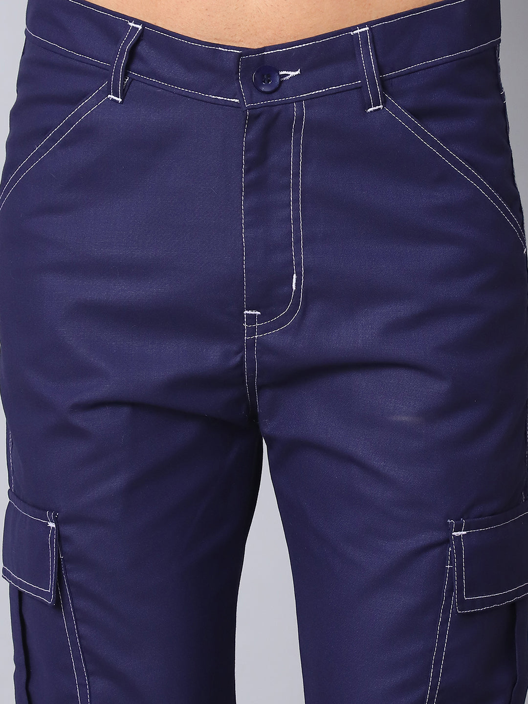 Indian Needle Straight Fit Solid Cargo Trousers For Men