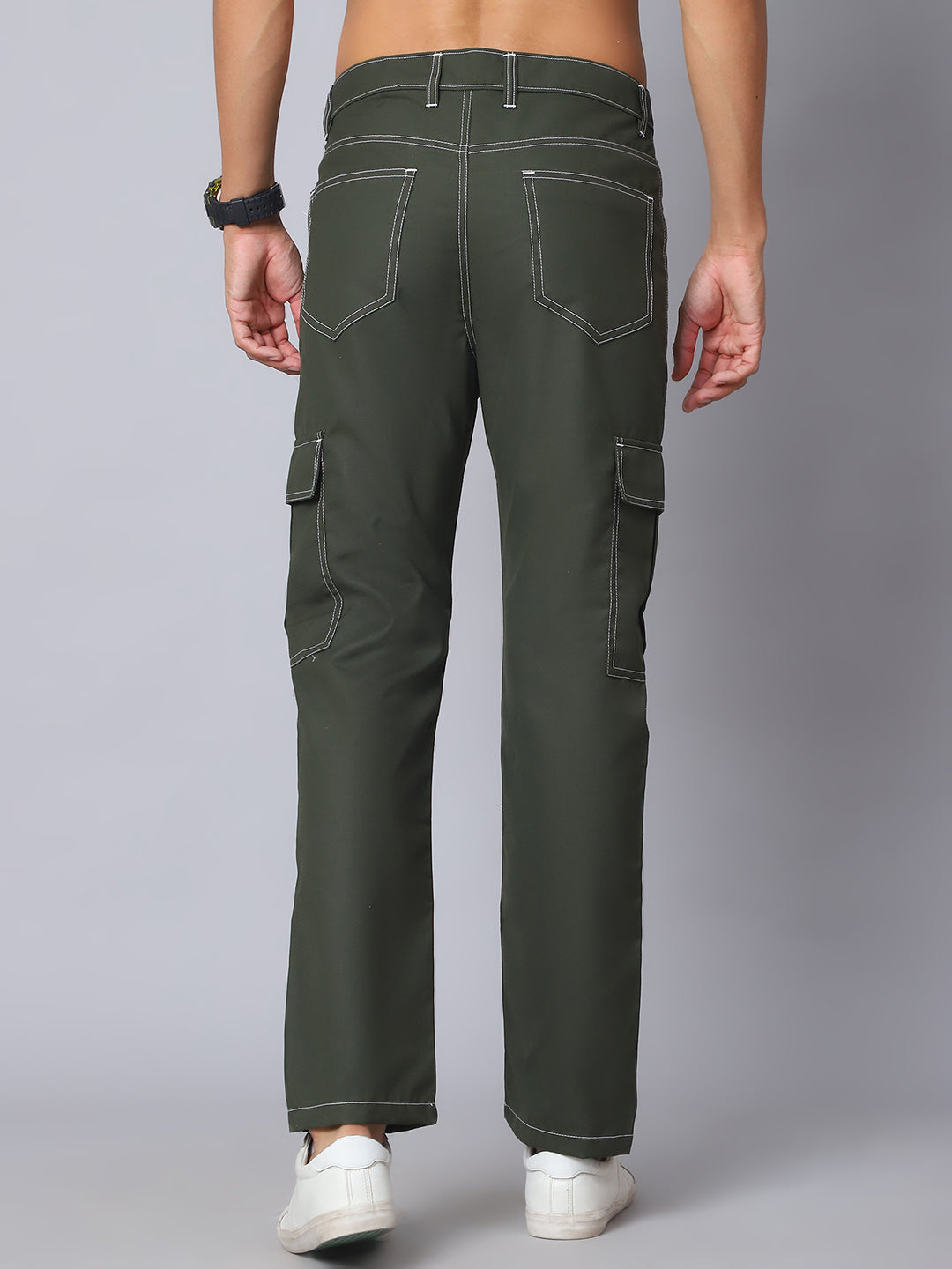 Indian Needle Straight Fit Solid Cargo Trousers For Men