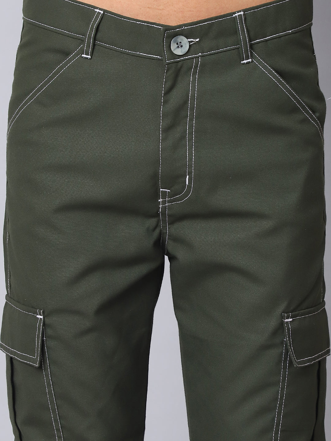 Indian Needle Straight Fit Solid Cargo Trousers For Men