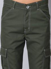 Men's Casual Cotton Blend Solid Cargo Pants ( KGP 156Olive )