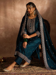 Embroidered Straight Kurta Trousers With Dupatta set