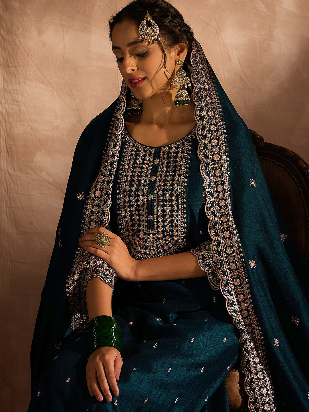 Indo Era - Embroidered Straight Kurta Trousers With Dupatta set