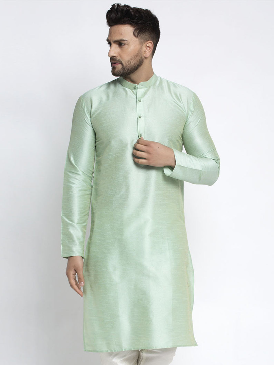 Men's Green Solid Dupion Silk Kurta Only ( KO 636Green )