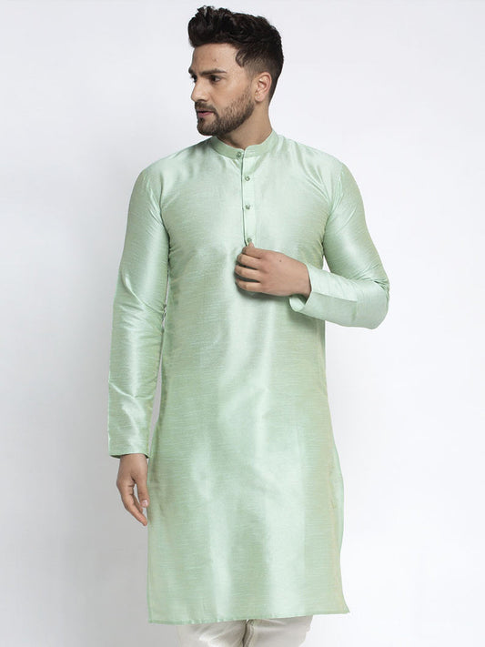 Men's Green Solid Dupion Silk Kurta Only ( KO 636Green )