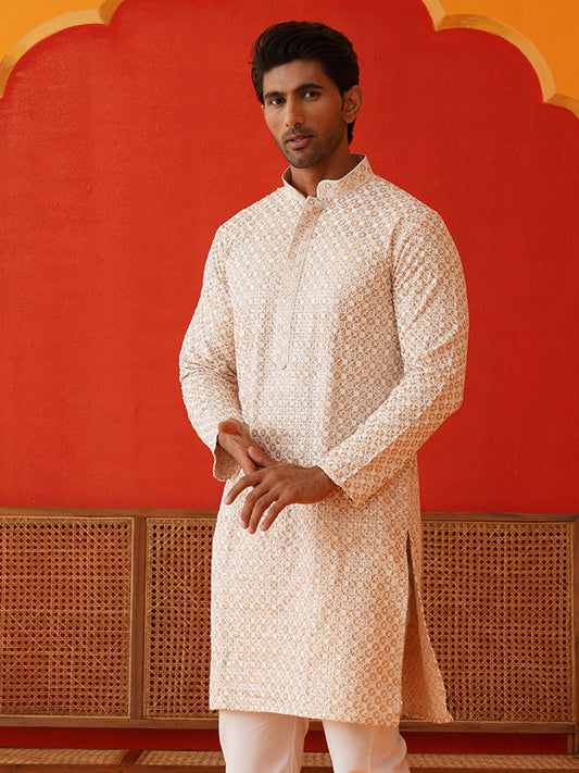 Sequins & Embroidered Kurtas For Men ( KKO 5128Beige )
