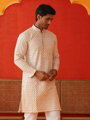 Sequins & Embroidered Kurtas For Men ( KKO 5128Beige )
