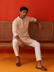Sequins & Embroidered Kurtas For Men ( KKO 5128Beige )
