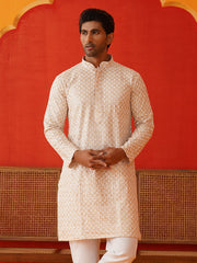 Sequins & Embroidered Kurtas For Men ( KKO 5128Beige )