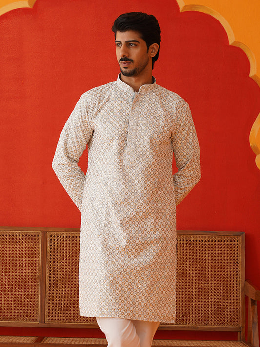 Sequins & Embroidered Kurtas For Men ( KKO 5128Grey )