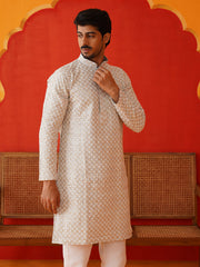 Sequins & Embroidered Kurtas For Men ( KKO 5128Grey )
