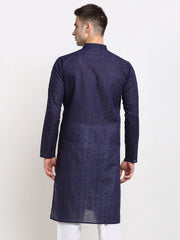 Men Navy Blue Chikan Kurta Only ( KO 561 Navy )