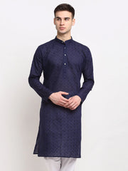 Men Navy Blue Chikan Kurta Only ( KO 561 Navy )