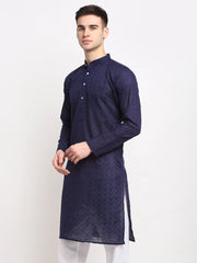 Men Navy Blue Chikan Kurta Only ( KO 561 Navy )
