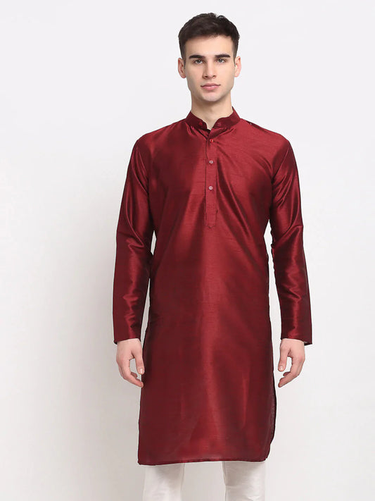 Men's Maroon Solid Dupion Silk Kurta Only ( KO 636 Maroon )