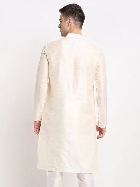 Men's White Solid Dupion Silk Kurta Only ( KO 636 White )