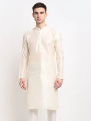 Men's White Solid Dupion Silk Kurta Only ( KO 636 White )